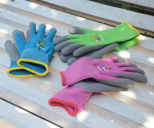 KDK 3 Pairs Kids Gardening Gloves,Yard Work Gloves for Toddlers, Youth, Girls, Boys, Childrens, Soft Safety Rubber Gloves (Age 5-7, Green, Blue&Pi...