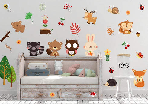 DEKOSH Kids Wild Safari Animal Wall Stickers for Nursery Decoration | Jungle Theme Peel & Stick Owl Woodland Nursery Wall Decals for Baby Playroom...