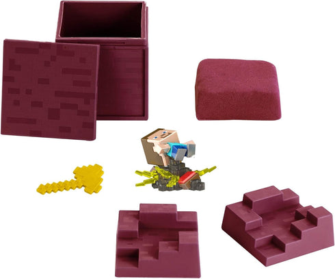 Minecraft Mini Mining Set Nether Nap Steve Figure and Environment Accessory with Moldable Sand for Added Creativity, Creative, Hands-on Biome Buil...