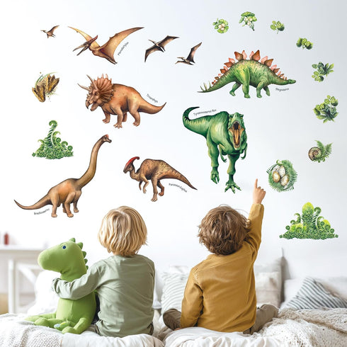 DECOWALL DS-8034 Watercolour Dinosaur Kids Wall Stickers Wall Decals Peel and Stick Removable Wall Stickers for Kids Nursery Bedroom Living Room (...