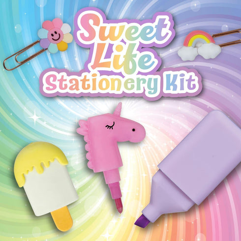 Tulip Sweet Life Stationary Kit, Fun Unicorn Stackable Crayons, Bear highlighters, Ice Cream Erasers, Heart Notepad, Rainbow Paper Clips, School S...