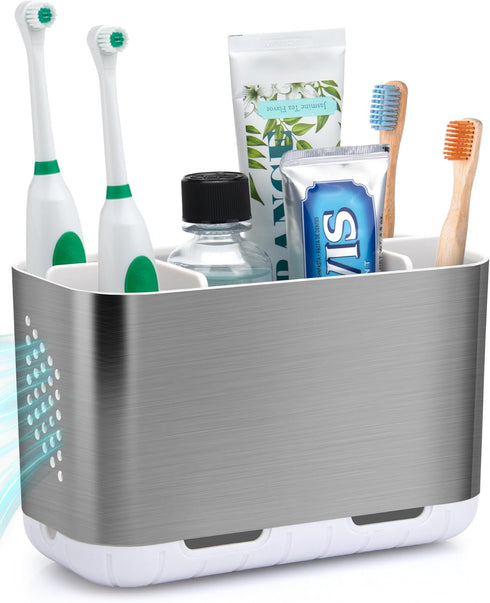 Toothbrush Holders for Bathroom Organizer Countertop, Detachable Anti-Slip Large Electric Toothbrush Holders, Brushed Nickel Toothbrush and Toothp...
