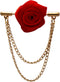 Knighthood Brooch Pin Red Rose with Double Hanging Chain Brooch Suit Stud Lapel Pin...