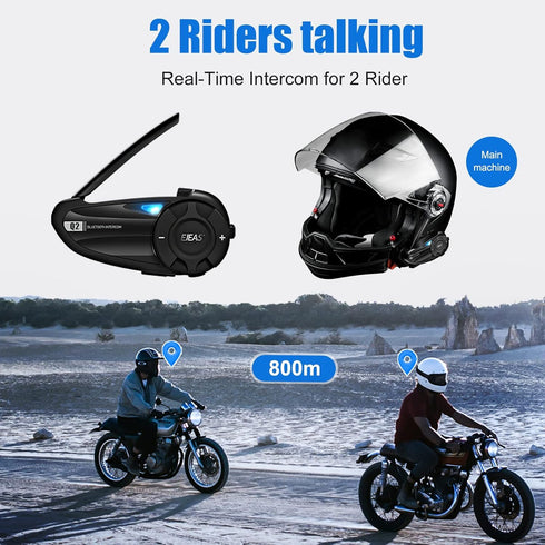 EJEAS Q2 Motorcycle Helmet Bluetooth Intercom, Motorcycle Bluetooth 5.1 Headset with Stereo Sound Effect and Quick Pairing Function for 2 Riders T...