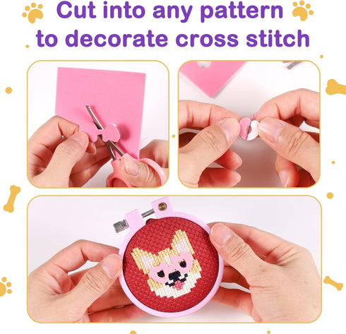 Caydo 5 PCS Cross Stitch Kits for Kids with Cats and Dogs Patterns Stamped Cross Stitch Kits for Beginners DIY Key Chain, Backpack Charms, Craft O...