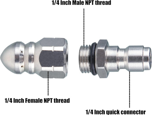 RIDGE WASHER Sewer Jetter Nozzle for Pressure Washer Drain Jetting Hose, 1/4'' Quick Connect, 5000 PSI...