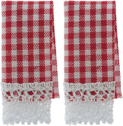 Dolls House Red Gingham Tea Towels Miniature Kitchen Cafe Accessory...