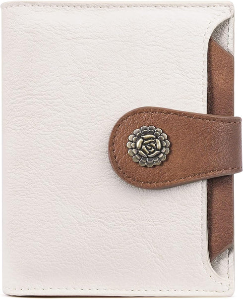 CLUCI Small Wallets for Women RFID Blocking Leather Trifold Compact Credit Card Holder with ID Window Ladies Zipper Coin Purse Beige with Brown...