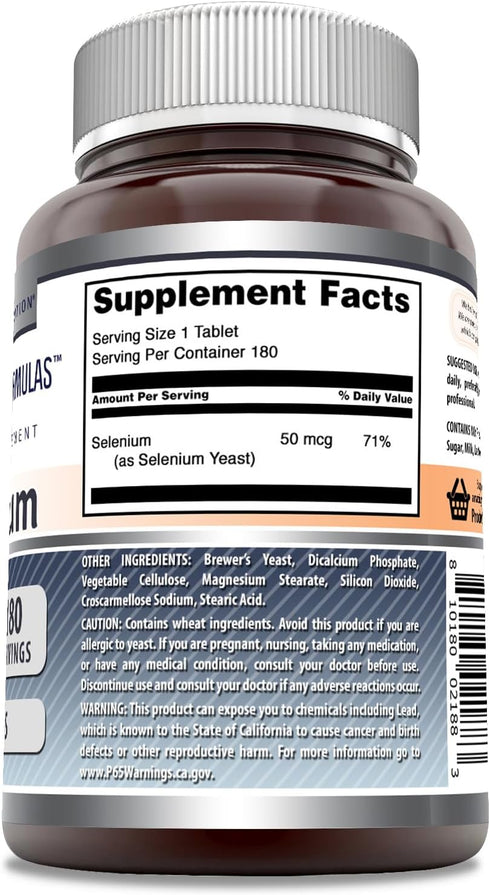 Amazing Formulas Selenium * 50mcg Natural Selenium Yeast * 180 Tablets (Non-GMO) Per Bottle * Promotes Cell Health, Immune Function, Cardiovascula...
