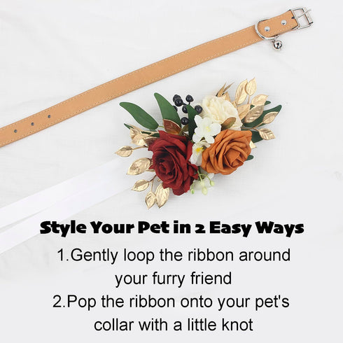 Rinlong Flower for Collars Fall Wedding Flower Dog Collar Charms Female Puppy Cat Grooming Accessory | Burgundy Burnt Orange...