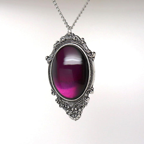 Purple Cabochon in Antiqued Silver Finish Pewter Frame Pendant Necklace...