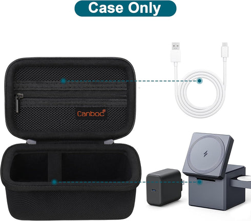 Canboc Travel Carrying Case Compatible with Anker 3-in-1 Cube 15W Max Fast Charging Foldable Wireless Charger, Zipper Mesh Pocket fits USB Cable, ...