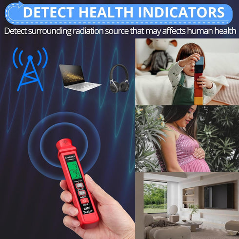 CAMWAY EMF Meter,Digital Electromagnetic Radiation Detector Handheld LCD EMF Detector, 1-1999V/M,0.01-99.99uT,EMF Reader with Flash Buzzer Alarm,f...