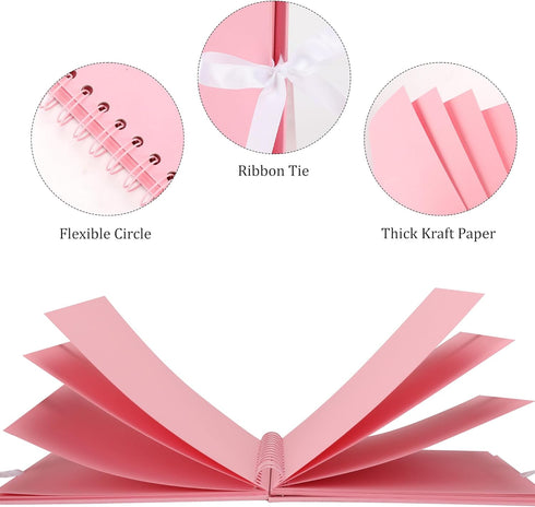Scrapbook Album with 60 Pages Thick Kraft Paper, 8×8in Pink DIY Photo Book, Small Memory Book with Photo Corners for Baby Family Lovers Pets...