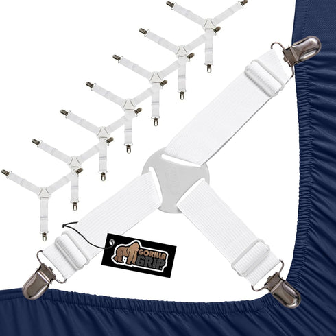Gorilla Grip Bed Sheet Straps, Adjustable Elastic Fasteners with Metal Clips, Keep in Place Fitted Bedding Holder, Easy Install Suspenders Mattres...