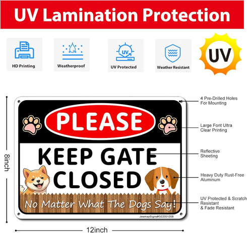 Dog Sign Decor, Dog Keep Gate Closed Sign, No Matter What the Dogs Say Sign, Dog on Premises Outdoor Sign, 2Pack -12"x8" Reflective Aluminum,Welco...