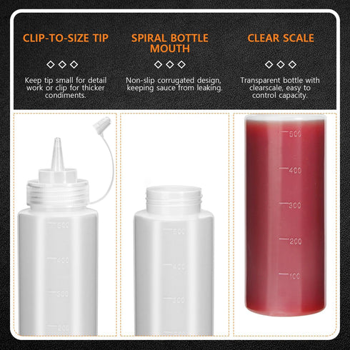 OAMCEG 16OZ Squeeze Bottles - 8 Pack Durable Plastic Condiment Bottles, Squirt Bottle with Discrete Measurements, for Ketchup, BBQ, Sauces, Syrup,...