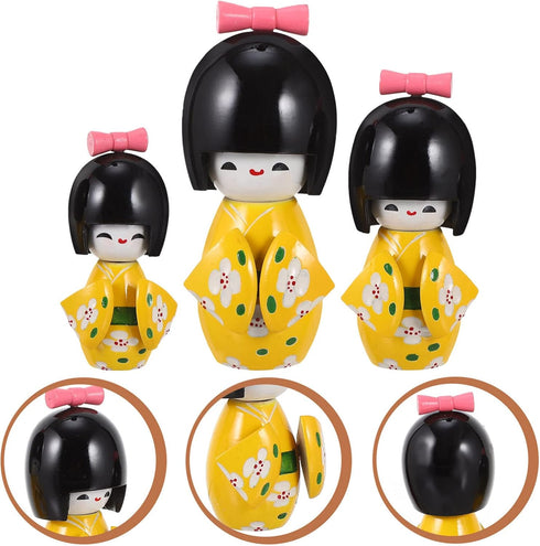 Totority Japanese Sosaku Kokeshi Doll Wooden Japanese Kimono Kokeshi Doll: 1 Set Kimono Dolls Miniature Wood Yellow Japanese Doll Desk Ornament fo...