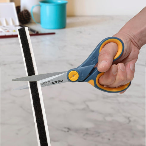 Westcott 8" Straight Titanium Bonded Non-Stick Scissors with Adjustable Glide Feature, Grey/Yellow (14849)...