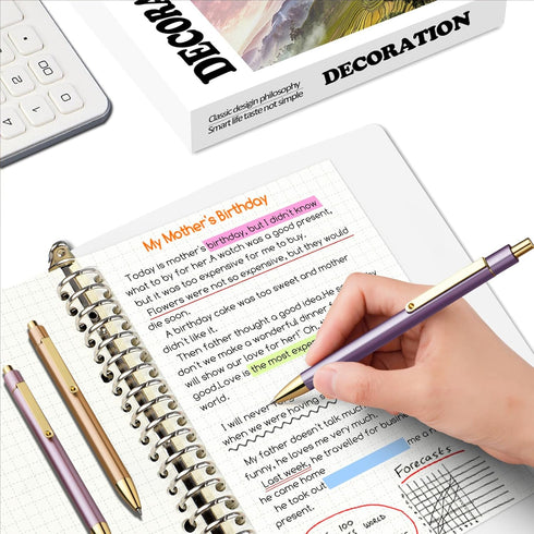 3 Pcs Ballpoint Pens,Black Ink Medium Point 0.5,Retractable Pretty Metal Ballpoint Gift Pens With 10 Extra Refills for Note Taking,Men Women Schoo...