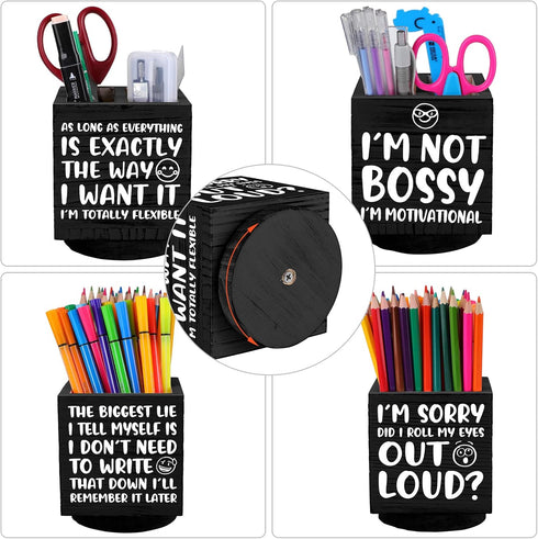 Wooden Spinning Pen Holder for Desk I'll Remember It Later Pencil Holder Cute Organizer Funny Desk Decor Pencil Case Art Supply Storage Box for Ho...