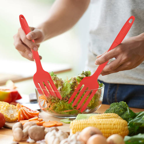 Healeved Silicone Flexible Forks Silicone Cooking Fork Nonstick Blending Fork Ultimate Fork for Cooking Utensil for Kitchen Stir Mix Mash Red...