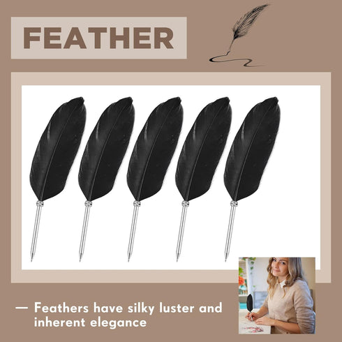 Chinco 12 Pcs Feather Ballpoint Pen Ink Quill Ballpoint Pen Vintage Feather Pen Soft Fluffy Pen Wedding Signing Pen for School Office Wedding Brid...