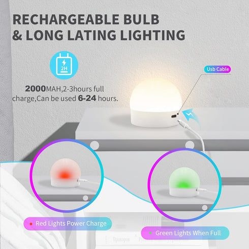 Rechargeable Light Bulbs for Sconce and Lamp with Remote, RGB, Timer, Dimmable, E26 Battery Operated Light Bulb, 3 Color Temperature, 2Pack...