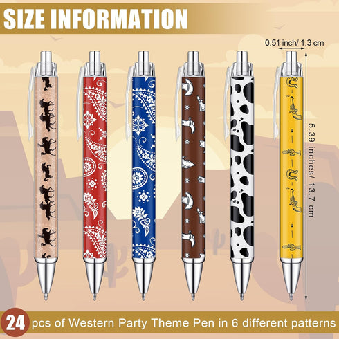24 Pcs Western Theme Pens Bulk Cow Print Ballpoint Pens Cowboy Pens Western Cowboy Party Favors Black Retractable Gel Pens School Office Supplies ...