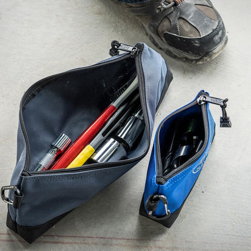 Klein Tools 55559 Stand-Up Zipper Bag Tool Pouch with Carabiners, 7-Inch Blue and 14-Inch Gray Utility Bags with Reinforced Bottom, 2-Pack...