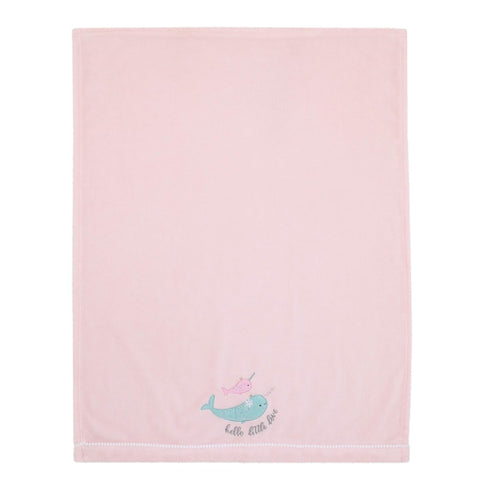NoJo Under The Sea Whimsy Pink and Blue Narwhals Super Soft Appliqued Baby Blanket...