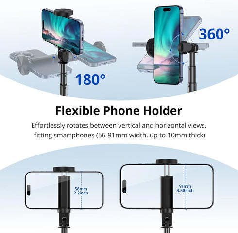 SYNCWIRE 53.5" Phone Tripod, Selfie Stick Tripod with Bluetooth Remote, All-in-One Aluminum Phone Tripod Stand for 4”-7” iPhone and Android Smartp...