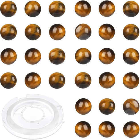 8mm 100pcs Natural Stone Beads Tiger Eye Round Genuine Stone Beading Loose Gemstone Hole Size 1mm DIY Charm Smooth Beads for Bracelet Necklace Ear...