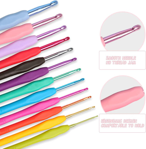 KOKNIT 12 PCS Crochet Hooks, Ergonomic Handle Crochet Hooks Set for Arthritic Hands, Comfortable Smooth Crochet Needles Extra Long Knitting Needle...