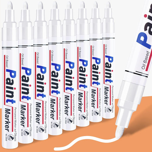 White Permanent Marker Waterproof - 8 White Paint Markers for Metal Surfaces Tire Black Paper Wood Plastic Rocks Fabric, White Marker Permanent, O...