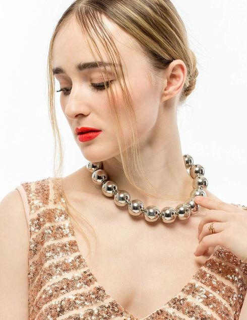 Metal Big Bead Ball Pendant Women Necklace Copper Metal Chunky Statement Round Choker Jewellery...