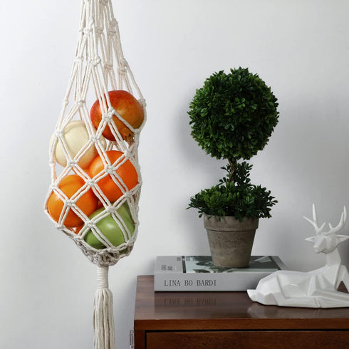Geiserailie 2 Pieces Hanging Fruit Basket Macrame Hanging Basket Vegetable Breathable Storage decor for Potato Onion and Fruit Storage Boho Decor ...