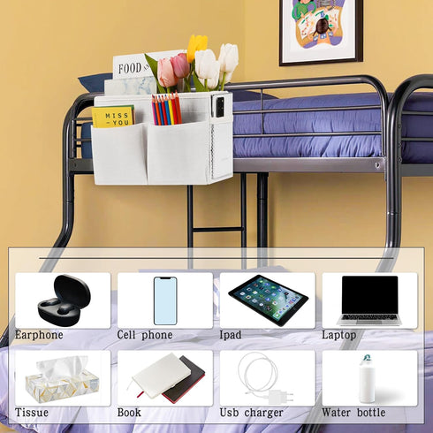 Bedside Caddy White Bedside Hanging Storage Basket Bed Caddy for Headboards Bunk Dorm Rooms Crib Beds Rails Organizer (White)...
