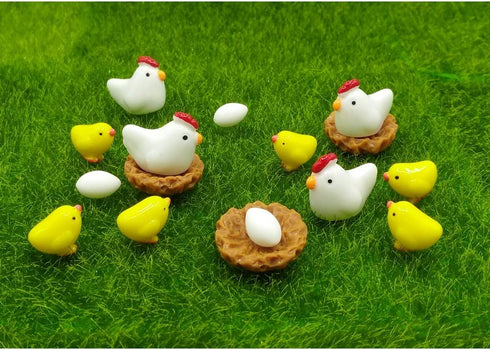 16 Pieces Hens Chickens Family Miniature Ornament Kits Set for DIY Fairy Garden Dollhouse Decoration,Hens,Henhouse,Chickens,Eggs Miniature Ornamen...