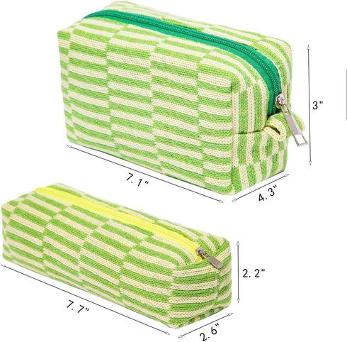 2 Pcs Cosmetic Bags Striped Makeup Bags Makeup Pouches Toiletry Bags Travel Organizers Makeup Travel Cases Beauty Organizers (Green Striped)...