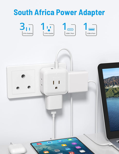 TROND South Africa Power Adapter 2 Pack - US to South Africa Travel Plug Adapter with 4 Outlets 2 USB (1 USB C), Type M Power Converter Adaptor fo...