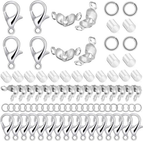 1600 Pcs Jewelry Making Accessories Set with 100 Pieces Lobster Claw Clasp 300 Pieces Bead Tips Knot Covers 600 Pieces Crimp Tube Beads and 600 Pi...