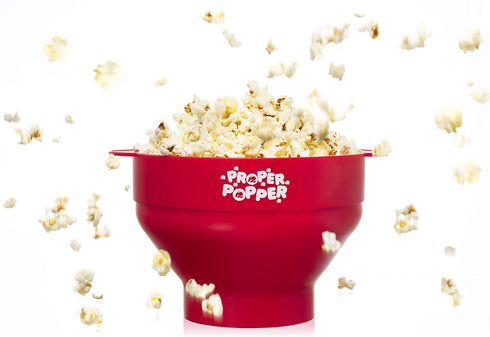 The Original Proper Popper Microwave Popcorn Popper, Silicone Popcorn Maker, Collapsible Bowl BPA Free & Dishwasher Safe - (Red)...