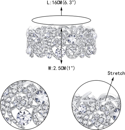 EVER FAITH Women's Clear Crystal Stunning Hollow Floral Wedding Bride, Bridesmaid Stretch Bracelet...