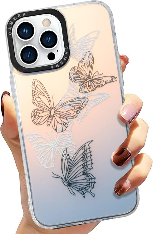 Compatible iPhone 12 Pro Max Black and White Butterfly Case Translucent Frosted Laser?High Grade TPU and Hard PC Case Unique Butterfly Print Patte...