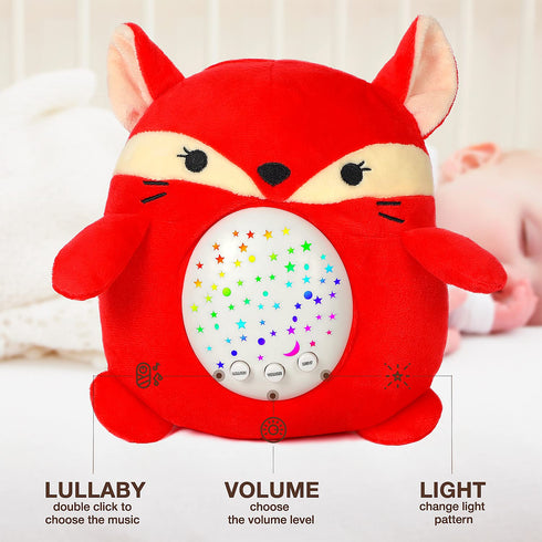 Baby Sleep Soother Happy Fox - Toddler Portable Sound Machine with Night Light Projector - Plush Toy Crib Soother with Music and Lights to Aid Sle...