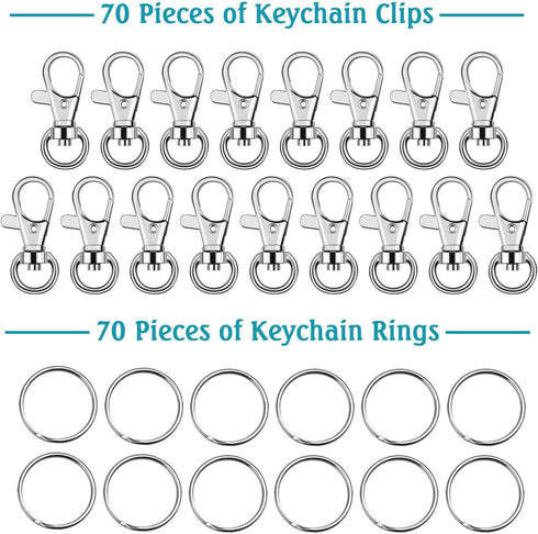 140Pcs Keychain Hooks with Key Rings, Flasoo Keychain Hardware with 70Pcs Swivel Clasps Lanyard Snap Hook and 70Pcs Keychain Rings for DIY Crafts,...