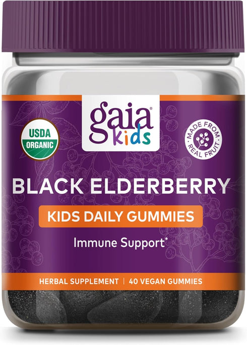 Gaia Herbs GaiaKids Black Elderberry Daily Gummies for Kids - Delicious Immune Support Supplement - Certified Organic Black Elderberries for Immun...