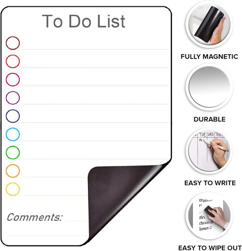 Dry Erase Small Magnetic to Do List White Board for Fridge A5 - Lined Dry Erase Todo List for Refrigerator - Daily Magnetic Planner - Mini Whitebo...