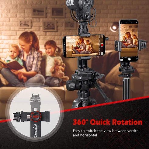 Zeadio Tripod Smartphone Mount, Cell Phone Holder Adapter Clamp with Cold-Shoe Mount, Selfie Stick and Monopod Adjustable Clamp, Fits for All iPho...